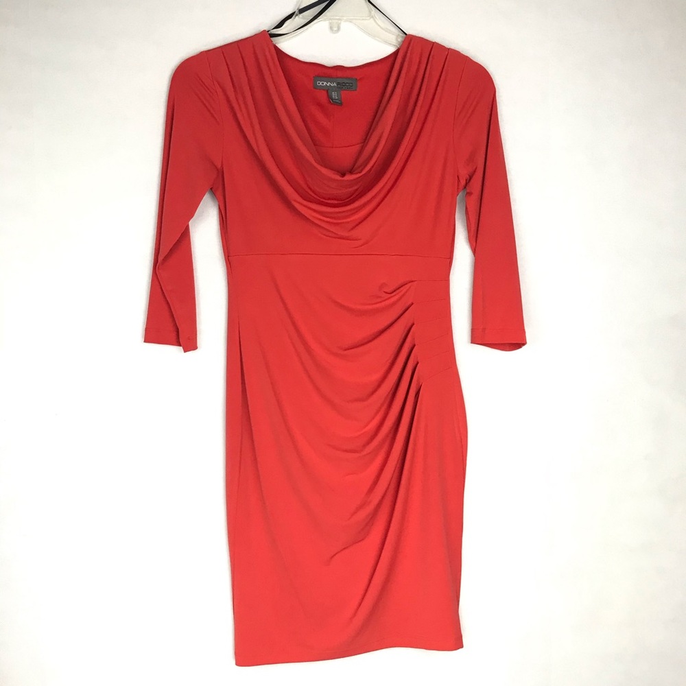 Donna Ricco New York US Size 4 Cowl Neck 3/4 Sleeve Sheath Dress Orange